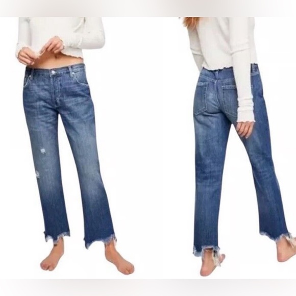 Free People We the Free Maggie Ripped Ankle 27L Straight Leg Jeans Size 30 - Picture 2 of 8